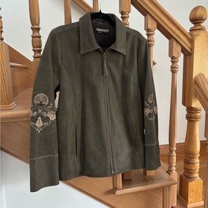 Vintage 90’s Isabella Bird Genuine Leather Biker Jacket with Floral Embroidery